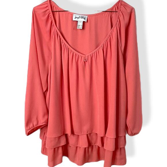 Joseph Ribkoff tiered flounce blouse salmon size 16 boat neck - Picture 1 of 7